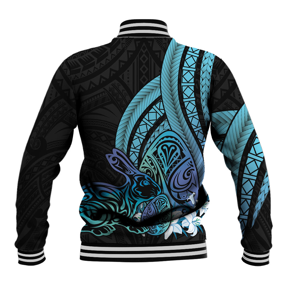 Turquoise Polynesia Easter Day Baseball Jacket Eggs With Bunny Polynesian Pattern