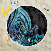 Turquoise Polynesia Easter Day Beach Blanket Eggs With Bunny Polynesian Pattern