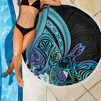 Turquoise Polynesia Easter Day Beach Blanket Eggs With Bunny Polynesian Pattern