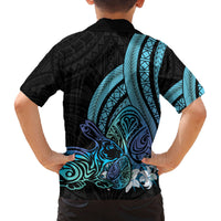 Turquoise Polynesia Easter Day Family Matching Off Shoulder Maxi Dress and Hawaiian Shirt Eggs With Bunny Polynesian Pattern