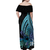 Turquoise Polynesia Easter Day Family Matching Off Shoulder Maxi Dress and Hawaiian Shirt Eggs With Bunny Polynesian Pattern