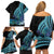 Turquoise Polynesia Easter Day Family Matching Off Shoulder Short Dress and Hawaiian Shirt Eggs With Bunny Polynesian Pattern