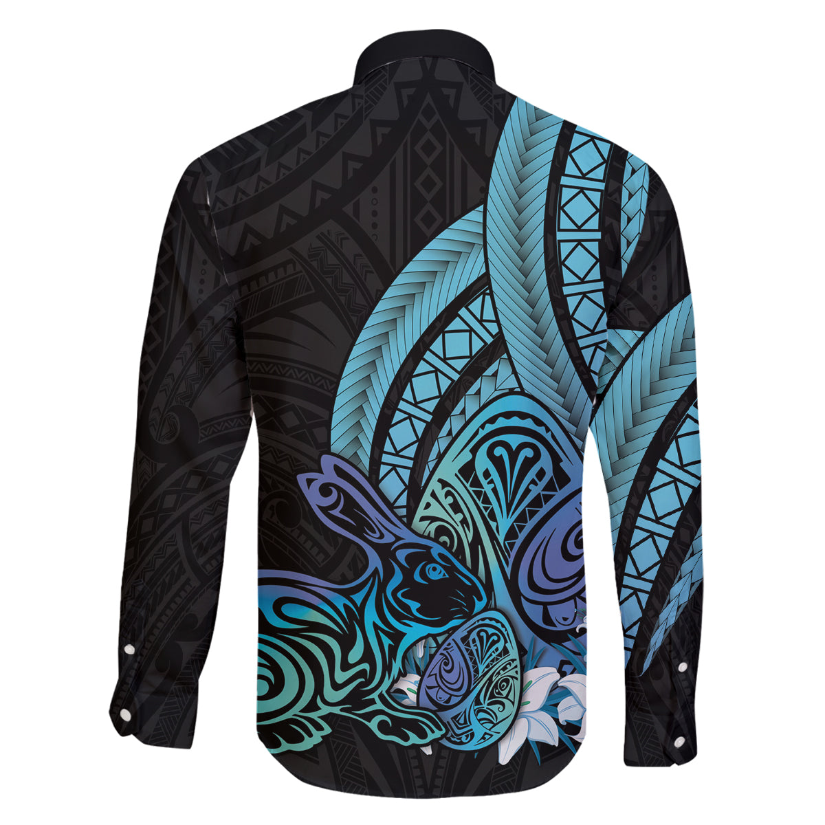 Turquoise Polynesia Easter Day Family Matching Off Shoulder Short Dress and Hawaiian Shirt Eggs With Bunny Polynesian Pattern