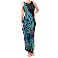 Turquoise Polynesia Easter Day Family Matching Tank Maxi Dress and Hawaiian Shirt Eggs With Bunny Polynesian Pattern