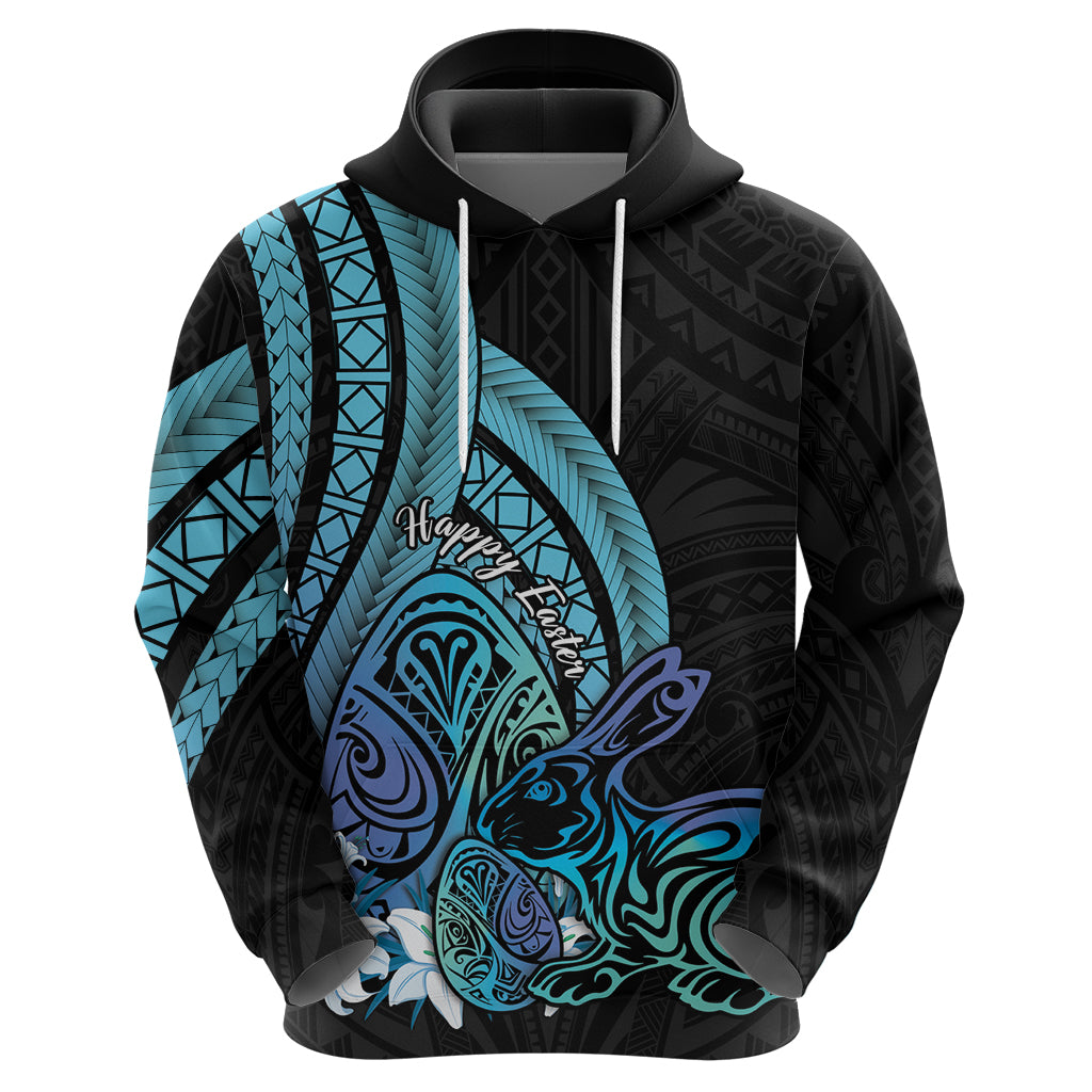 Turquoise Polynesia Easter Day Hoodie Eggs With Bunny Polynesian Pattern
