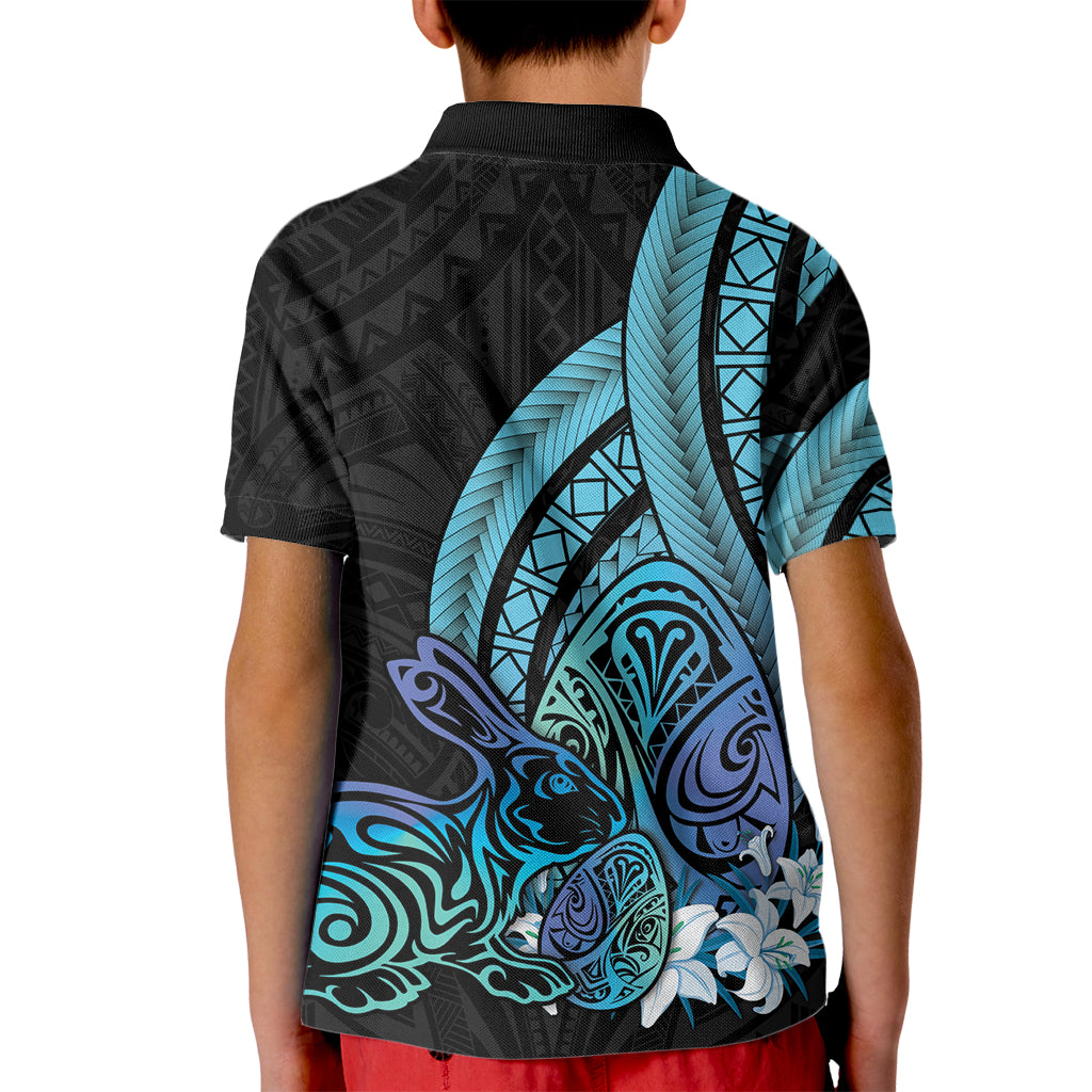 Turquoise Polynesia Easter Day Kid Polo Shirt Eggs With Bunny Polynesian Pattern