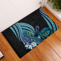 Turquoise Polynesia Easter Day Rubber Doormat Eggs With Bunny Polynesian Pattern