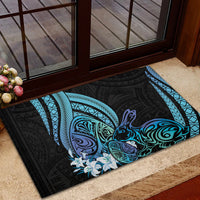 Turquoise Polynesia Easter Day Rubber Doormat Eggs With Bunny Polynesian Pattern