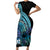 Turquoise Polynesia Easter Day Short Sleeve Bodycon Dress Eggs With Bunny Polynesian Pattern