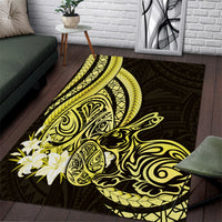 Yellow Polynesia Easter Day Area Rug Eggs With Bunny Polynesian Pattern