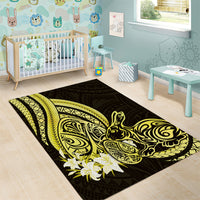Yellow Polynesia Easter Day Area Rug Eggs With Bunny Polynesian Pattern