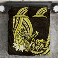 Yellow Polynesia Easter Day Bedding Set Eggs With Bunny Polynesian Pattern