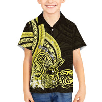 Yellow Polynesia Easter Day Family Matching Long Sleeve Bodycon Dress and Hawaiian Shirt Eggs With Bunny Polynesian Pattern