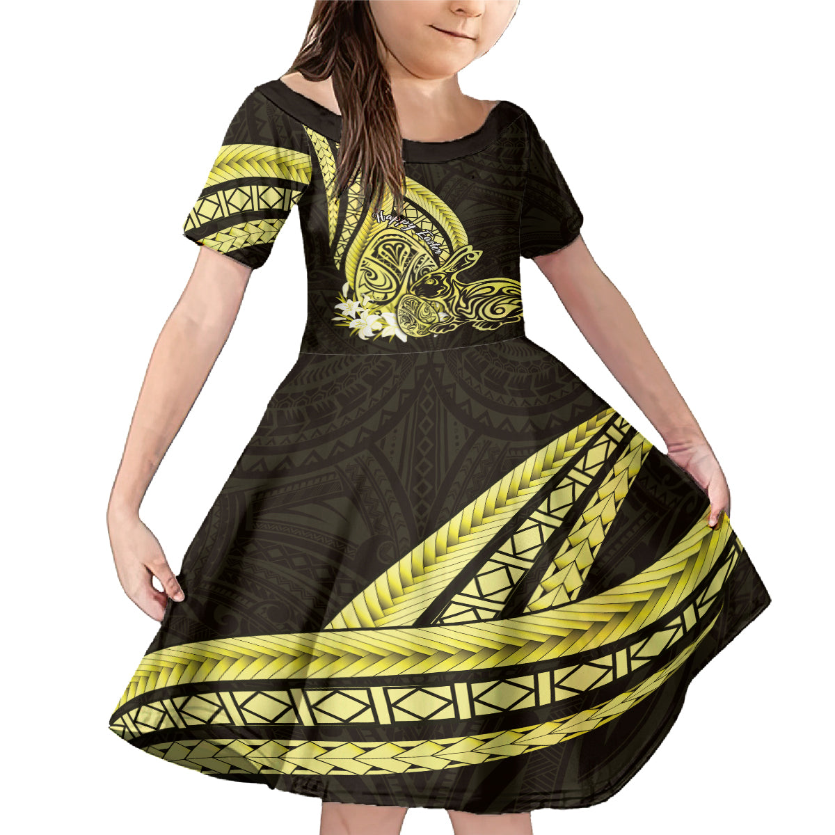 Yellow Polynesia Easter Day Family Matching Mermaid Dress and Hawaiian Shirt Eggs With Bunny Polynesian Pattern