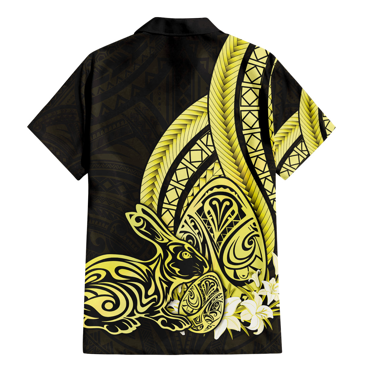 Yellow Polynesia Easter Day Family Matching Mermaid Dress and Hawaiian Shirt Eggs With Bunny Polynesian Pattern