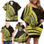 Yellow Polynesia Easter Day Family Matching Off Shoulder Short Dress and Hawaiian Shirt Eggs With Bunny Polynesian Pattern