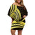 Yellow Polynesia Easter Day Family Matching Off Shoulder Short Dress and Hawaiian Shirt Eggs With Bunny Polynesian Pattern