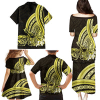 Yellow Polynesia Easter Day Family Matching Puletasi and Hawaiian Shirt Eggs With Bunny Polynesian Pattern