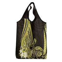 Yellow Polynesia Easter Day Grocery Bag Eggs With Bunny Polynesian Pattern