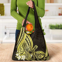 Yellow Polynesia Easter Day Grocery Bag Eggs With Bunny Polynesian Pattern