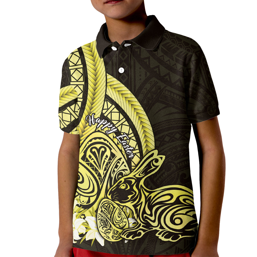 Yellow Polynesia Easter Day Kid Polo Shirt Eggs With Bunny Polynesian Pattern