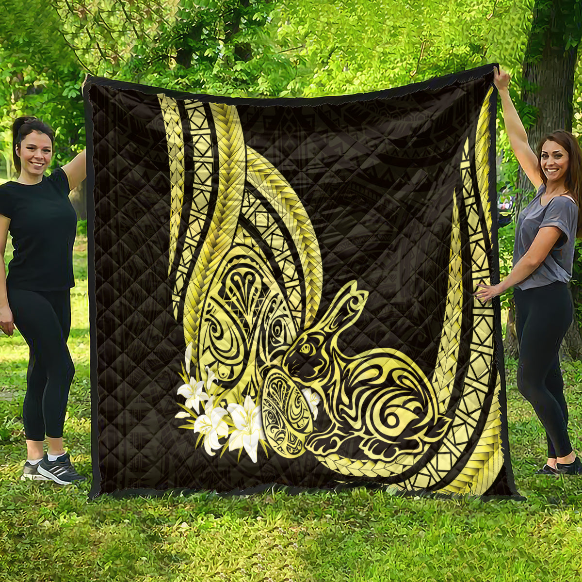 Yellow Polynesia Easter Day Quilt Eggs With Bunny Polynesian Pattern LT14 - Polynesian Pride