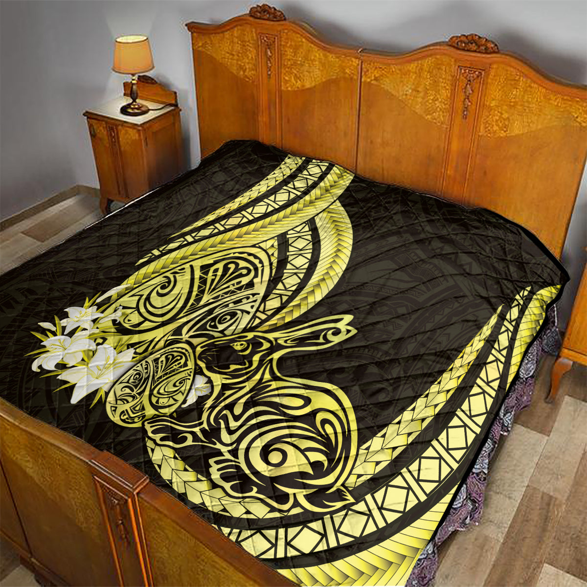 Yellow Polynesia Easter Day Quilt Eggs With Bunny Polynesian Pattern LT14 - Polynesian Pride