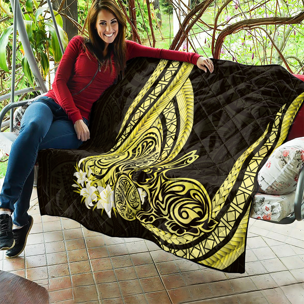 Yellow Polynesia Easter Day Quilt Eggs With Bunny Polynesian Pattern LT14 - Polynesian Pride