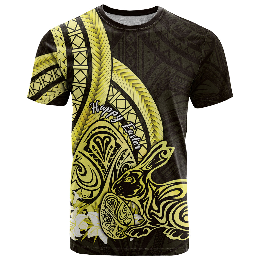 Yellow Polynesia Easter Day T Shirt Eggs With Bunny Polynesian Pattern