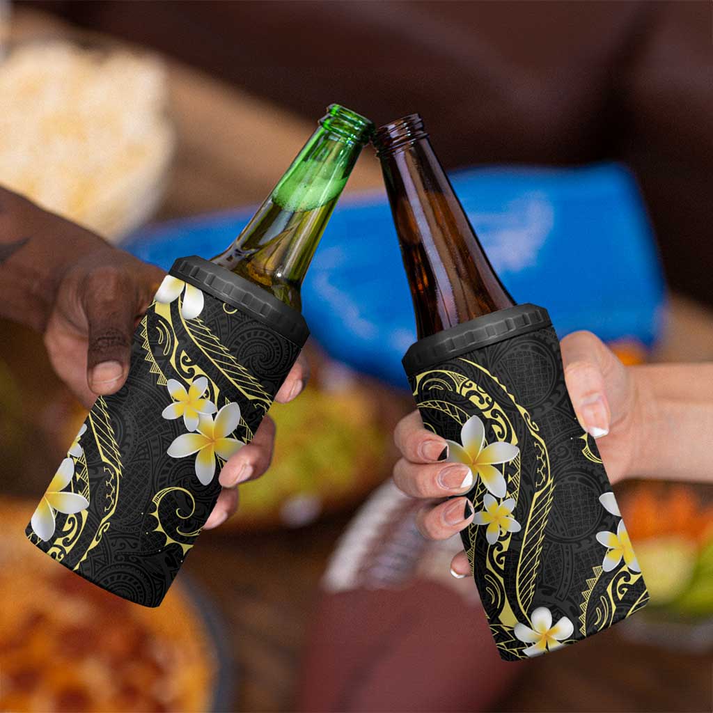 Polynesia Tattoo With Plumeria 4 in 1 Can Cooler Tumbler Elegant Vibes
