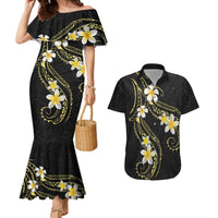 Polynesia Tattoo With Plumeria Couples Matching Mermaid Dress and Hawaiian Shirt Elegant Vibes LT14 Black - Polynesian Pride