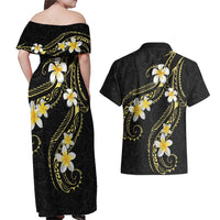 Polynesia Tattoo With Plumeria Couples Matching Off Shoulder Maxi Dress and Hawaiian Shirt Elegant Vibes