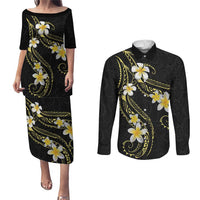 Polynesia Tattoo With Plumeria Couples Matching Puletasi and Long Sleeve Button Shirt Elegant Vibes