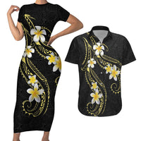 Polynesia Tattoo With Plumeria Couples Matching Short Sleeve Bodycon Dress and Hawaiian Shirt Elegant Vibes