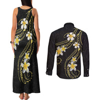 Polynesia Tattoo With Plumeria Couples Matching Tank Maxi Dress and Long Sleeve Button Shirt Elegant Vibes
