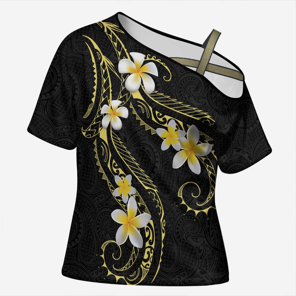 Polynesia Tattoo With Plumeria Cross Shoulder Shirt Elegant Vibes