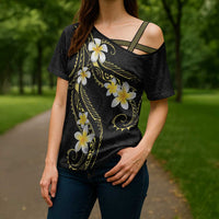 Polynesia Tattoo With Plumeria Cross Shoulder Shirt Elegant Vibes