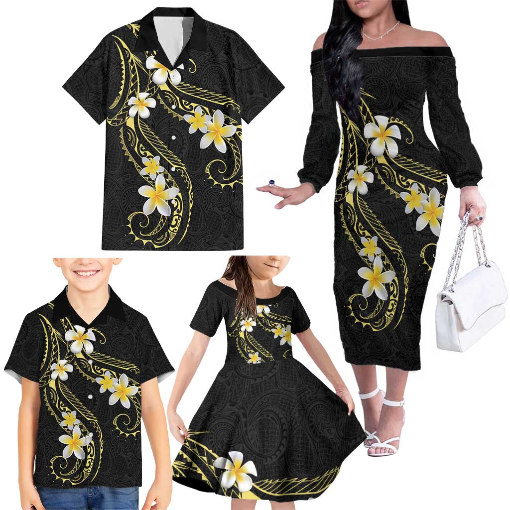 Polynesia Tattoo With Plumeria Family Matching Off The Shoulder Long Sleeve Dress and Hawaiian Shirt Elegant Vibes LT14 - Polynesian Pride