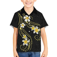 Polynesia Tattoo With Plumeria Family Matching Off The Shoulder Long Sleeve Dress and Hawaiian Shirt Elegant Vibes LT14 Son's Shirt Black - Polynesian Pride