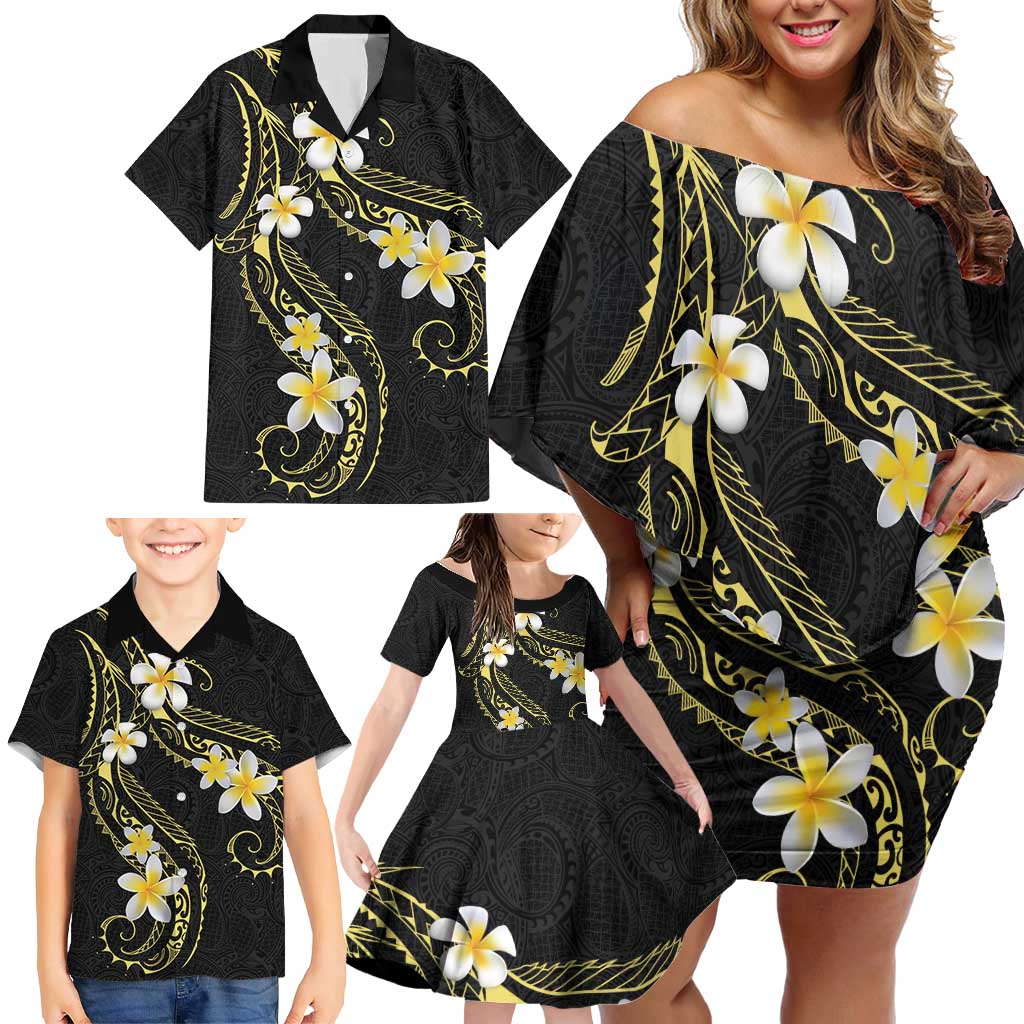 Polynesia Tattoo With Plumeria Family Matching Off Shoulder Short Dress and Hawaiian Shirt Elegant Vibes