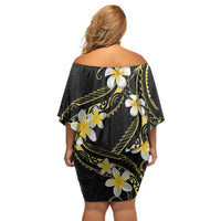 Polynesia Tattoo With Plumeria Family Matching Off Shoulder Short Dress and Hawaiian Shirt Elegant Vibes