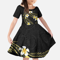 Polynesia Tattoo With Plumeria Family Matching Short Sleeve Bodycon Dress and Hawaiian Shirt Elegant Vibes LT14 Daughter's Dress Black - Polynesian Pride