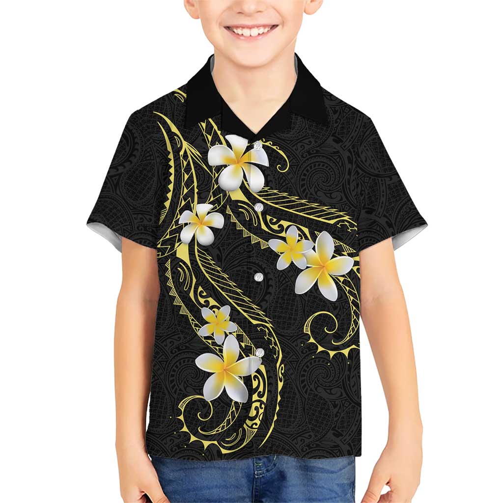 Polynesia Tattoo With Plumeria Family Matching Short Sleeve Bodycon Dress and Hawaiian Shirt Elegant Vibes LT14 Son's Shirt Black - Polynesian Pride