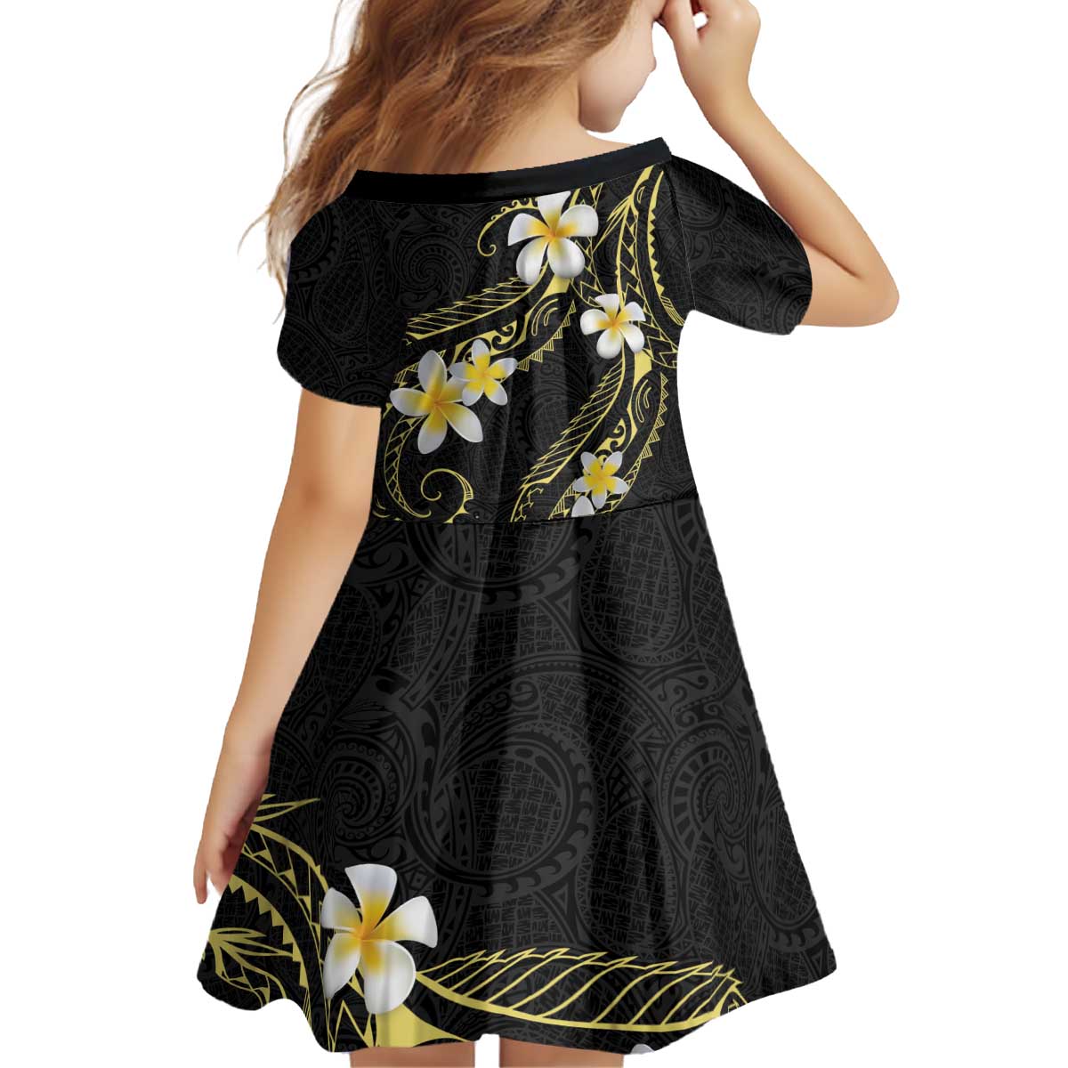 Polynesia Tattoo With Plumeria Kid Short Sleeve Dress Elegant Vibes