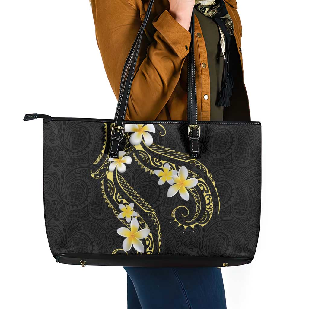 Polynesia Tattoo With Plumeria Leather Tote Bag Elegant Vibes