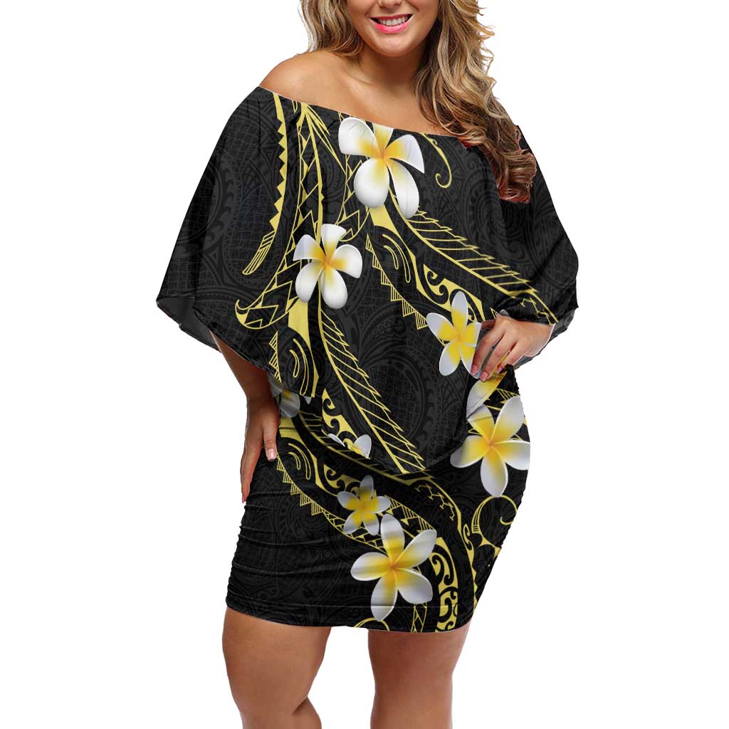 Polynesia Tattoo With Plumeria Off Shoulder Short Dress Elegant Vibes