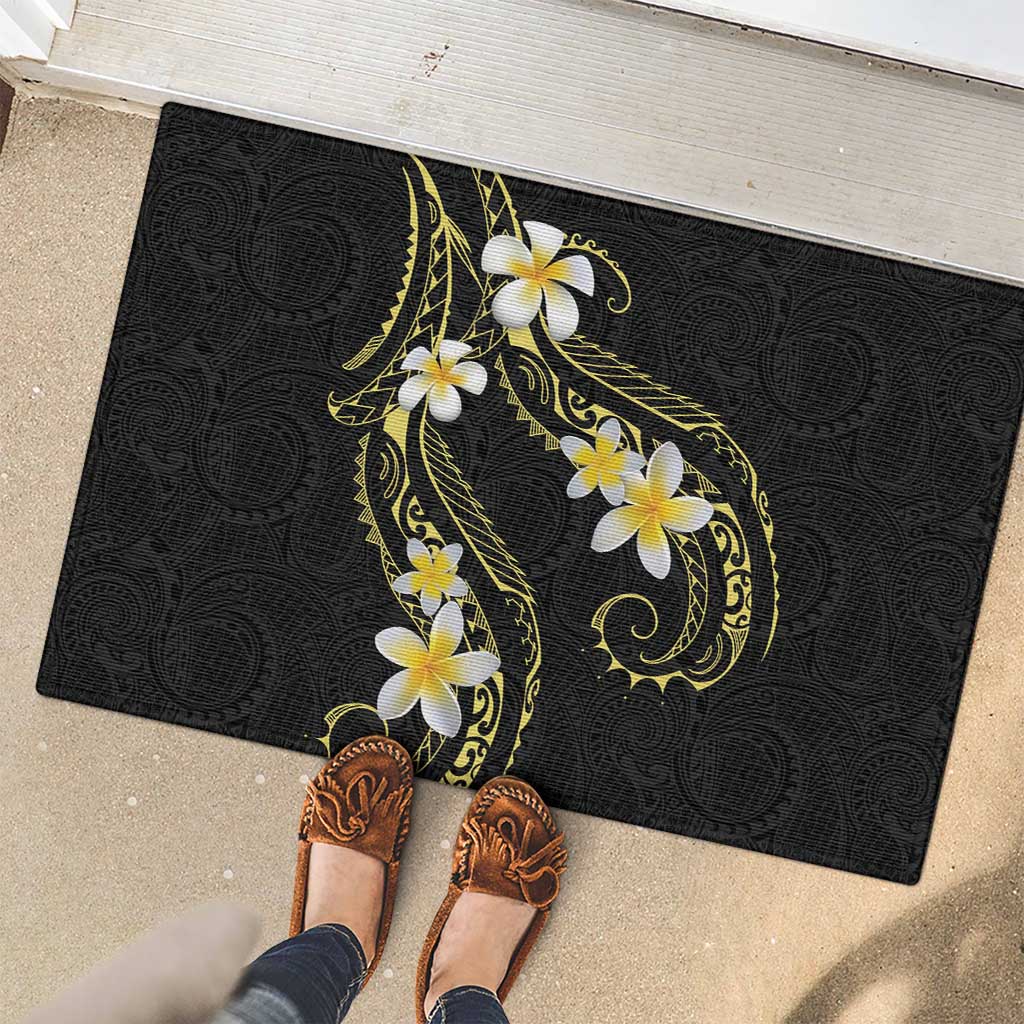 Polynesia Tattoo With Plumeria Rubber Doormat Elegant Vibes