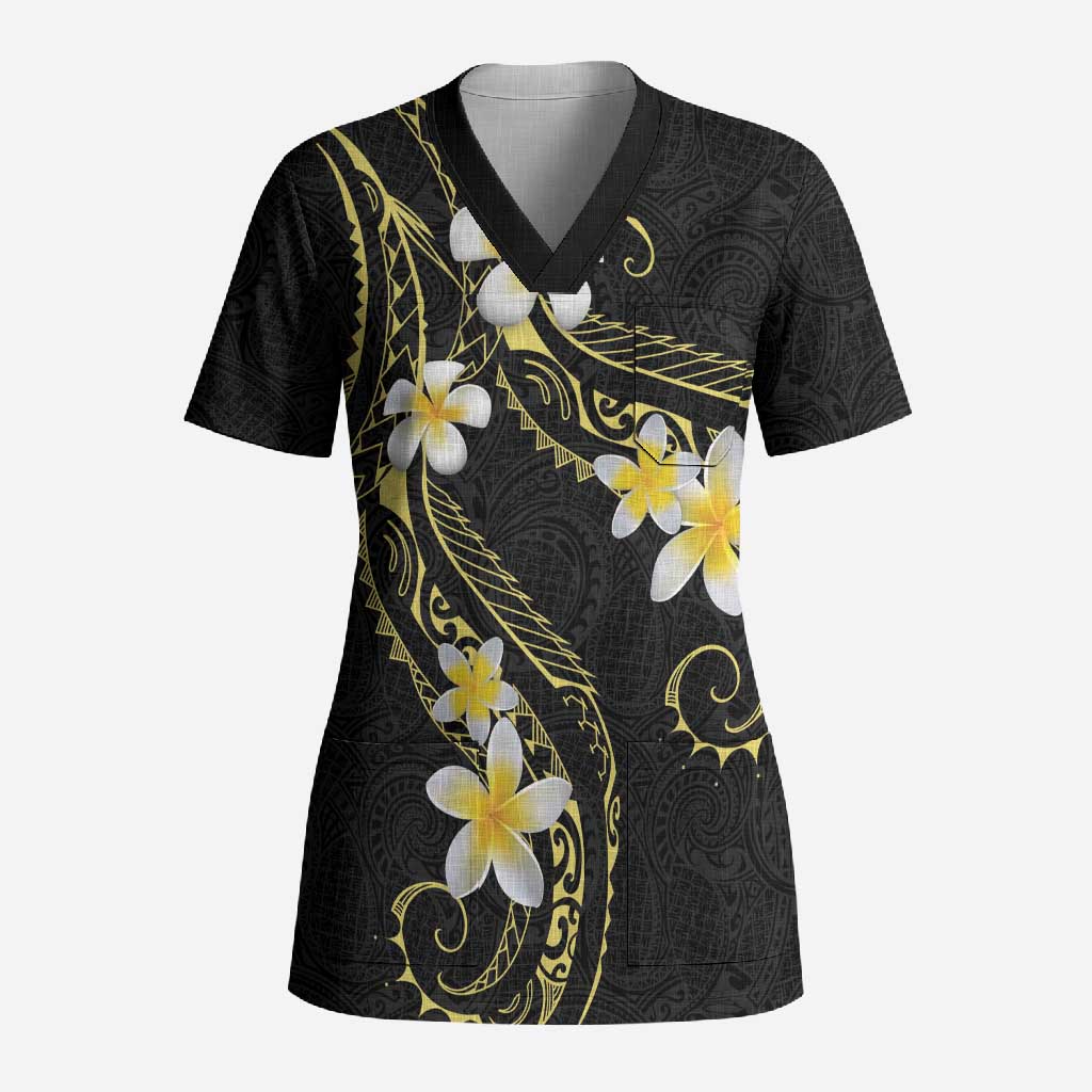 Polynesia Tattoo With Plumeria Scrub Top Elegant Vibes