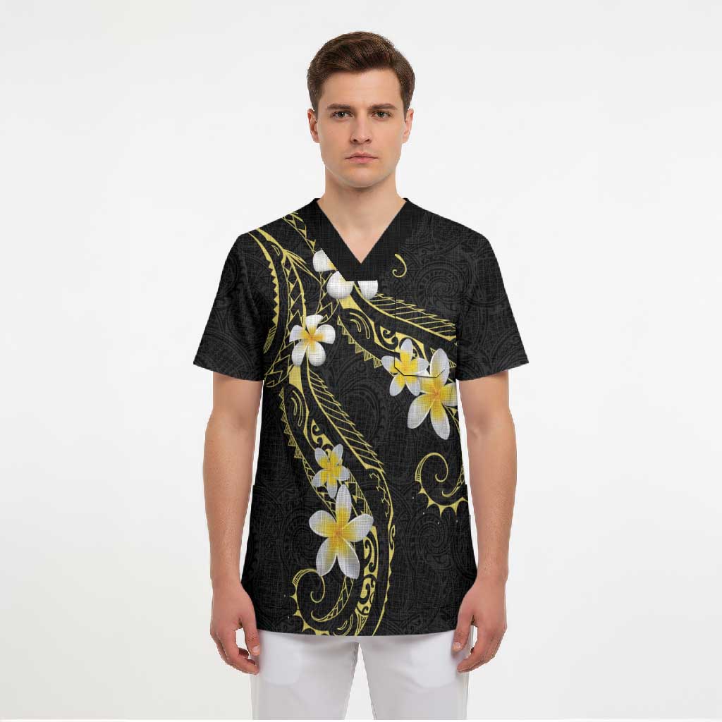Polynesia Tattoo With Plumeria Scrub Top Elegant Vibes