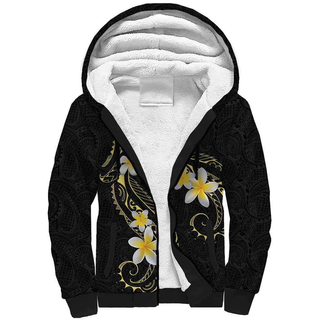 Polynesia Tattoo With Plumeria Sherpa Hoodie Elegant Vibes